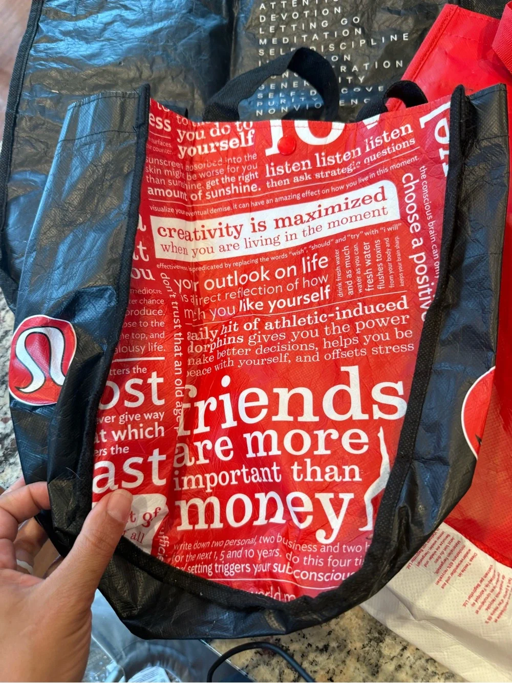 Lot of 3 lululemon athletica Red and Black Reusable Tote Bags